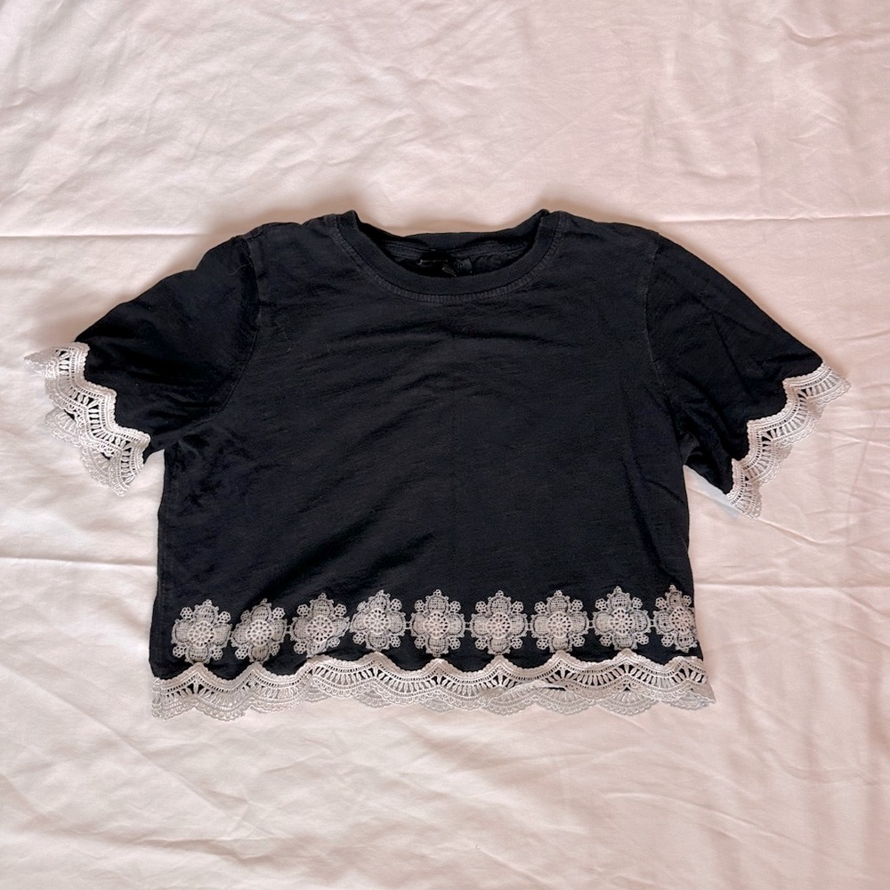 Black Lace Trim Crop Top